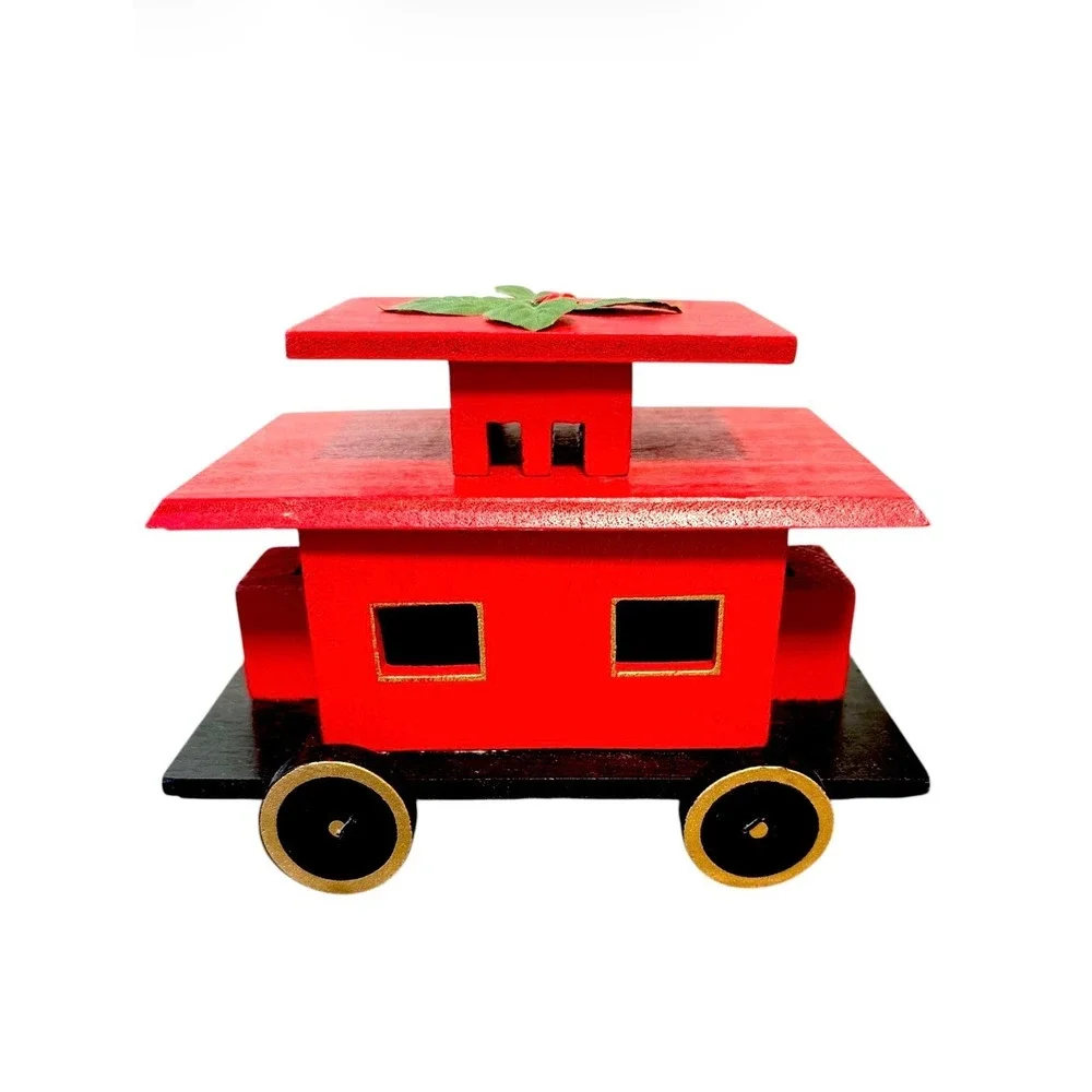 Vintage Red Wooden Christmas Train Christmas Express Train Set Centerpiece